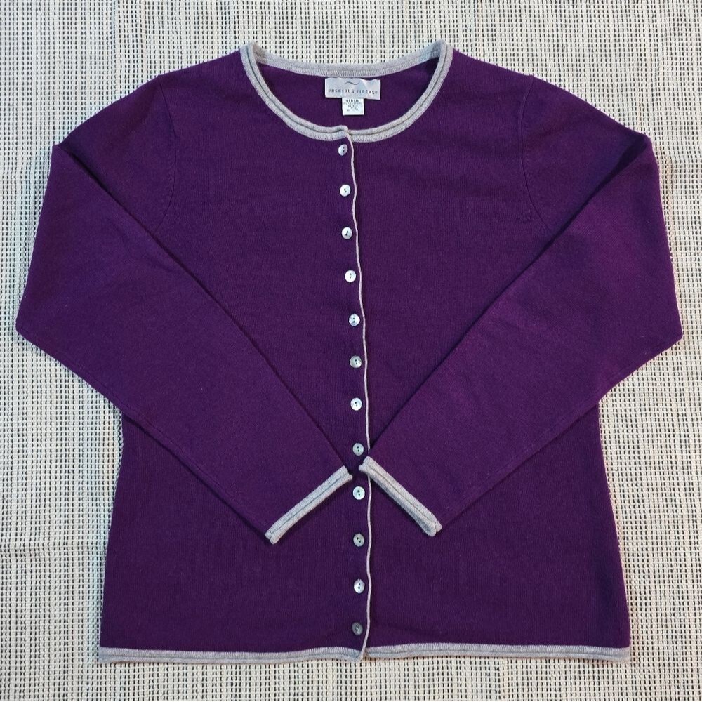 Precious Fibers Womens Deep Purple Magenta Cashmere Cardigan Sweater M Academia
